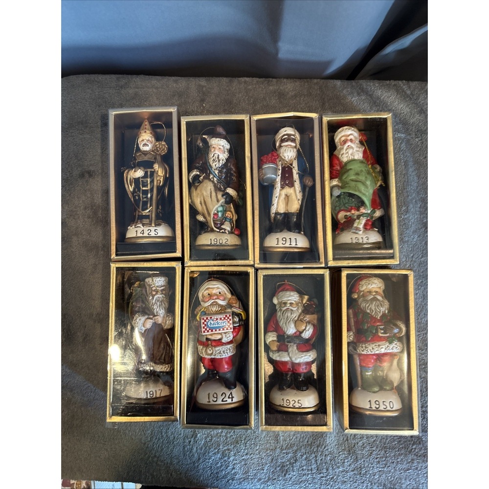 Vintage Christmas Memories of Santa Ornaments Lot of 8 In Original Boxes